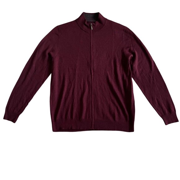 Club Room Men's Size L Merino Wool Blend Full-Zip Burgundy Sweater - Picture 1 of 11
